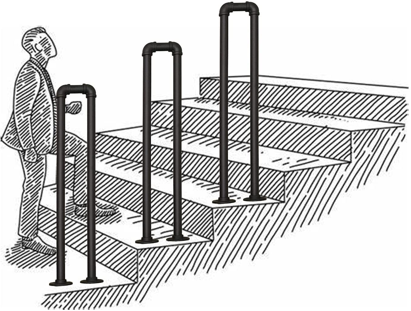 Stair Handrail for Indoor Outdoor Handrails Steps, U Type Matte Black Industrial Wrought Iron Railing Non-Slip Safety for Hotel Elderly Children's Support Poles(70cm(2.29ft))