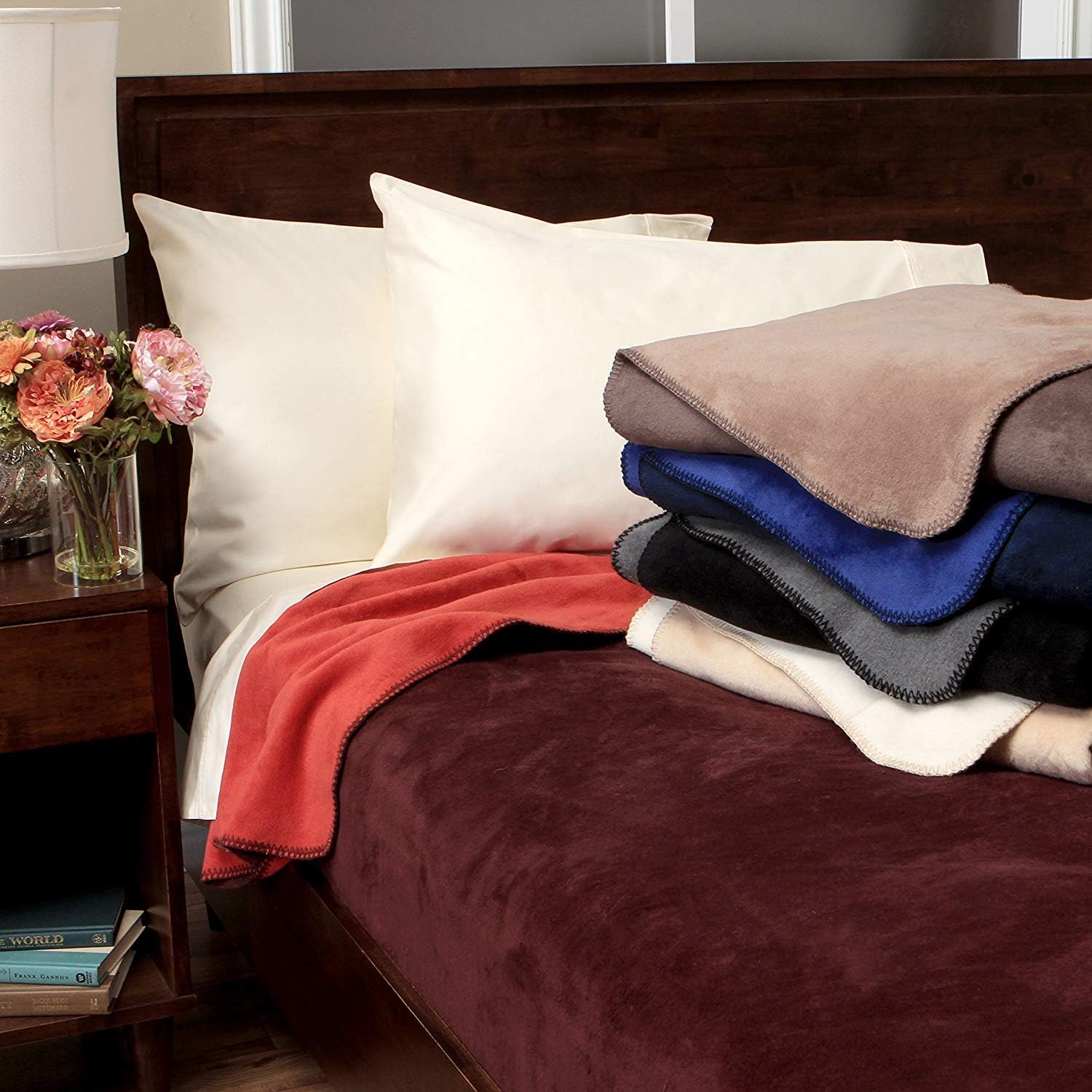 IBENA Sorrento Plush Reversible Bed Blanket (Light/Dark Taupe, King)