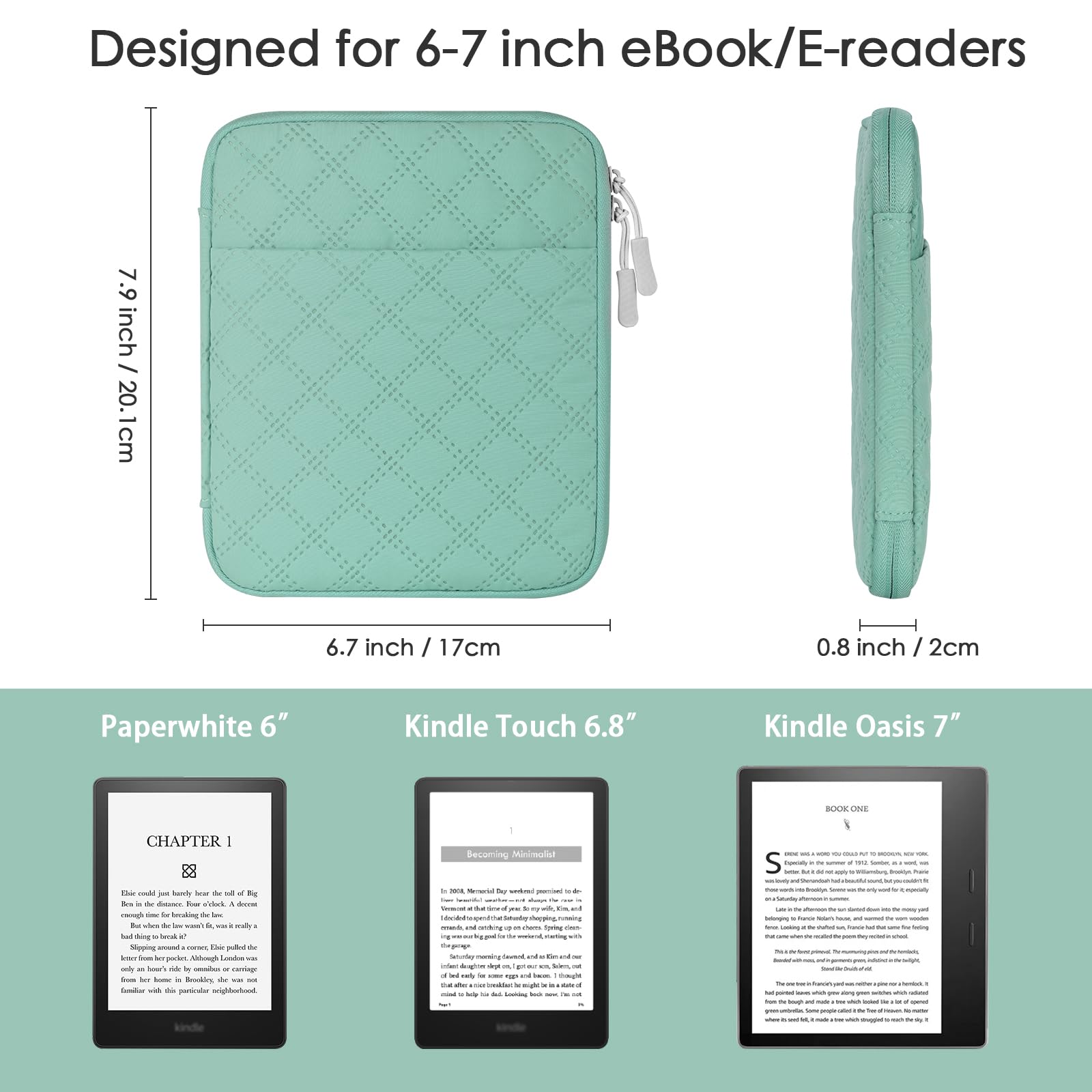Funda acolchada para eBook/e-Reader de 6 a 7 pulgadas (tela verde)