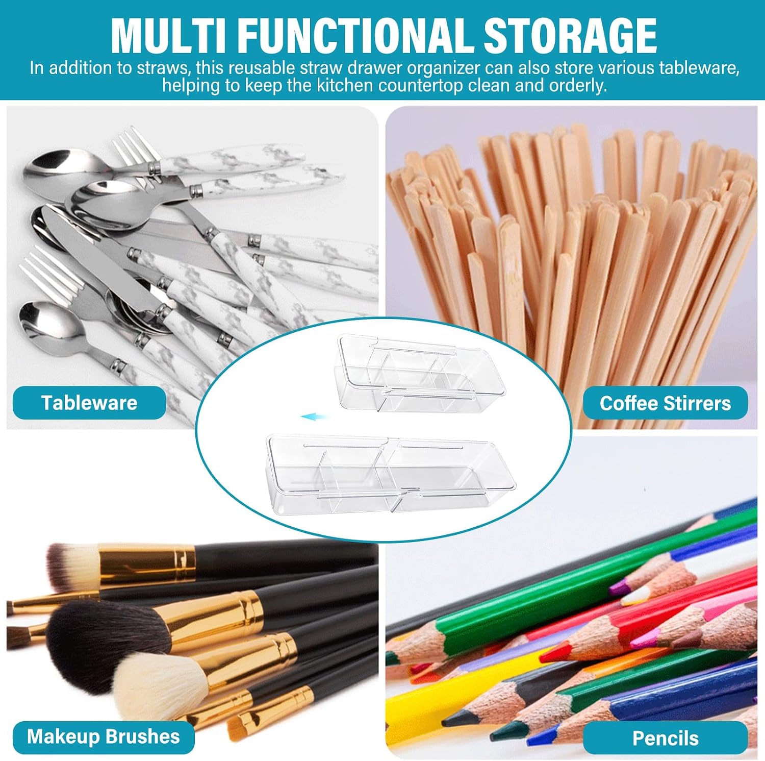 Expandable Straw Drawer Organizer, 10‑16 Inch Adjustable Tray for Straws
