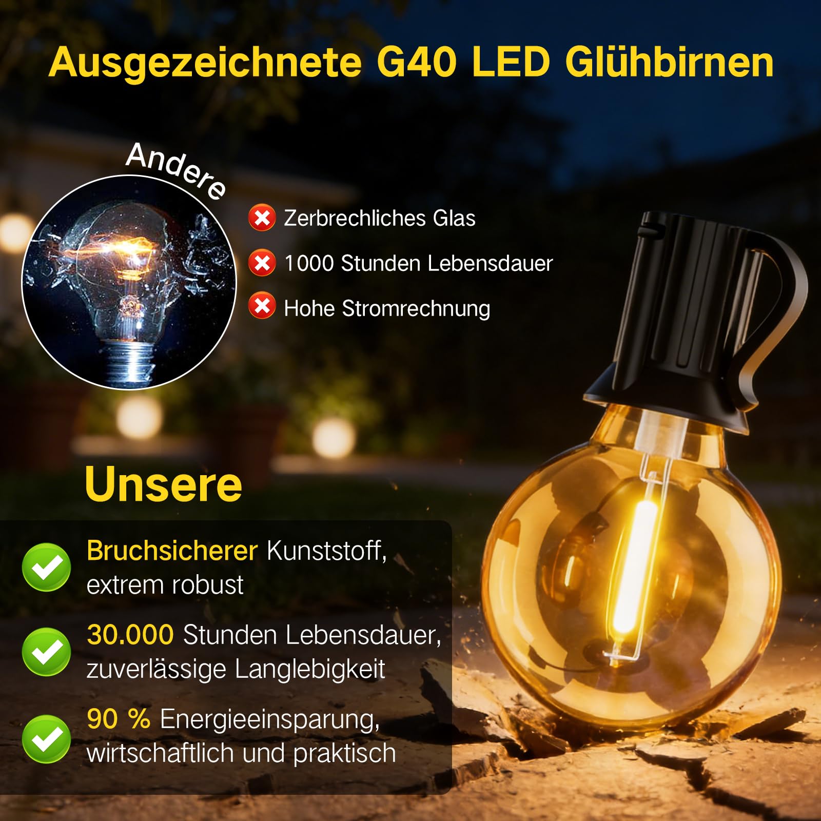 Lichterkette Außen Strom 45m, Dimmbar & Timer LED Lichterkette Outdoor mit Fernbedienung, IP65 Wasserdicht Lichterketten Glühbirnen, Außenbeleuchtung für Garten Pavillon Terrasse Balkon Party Draußen