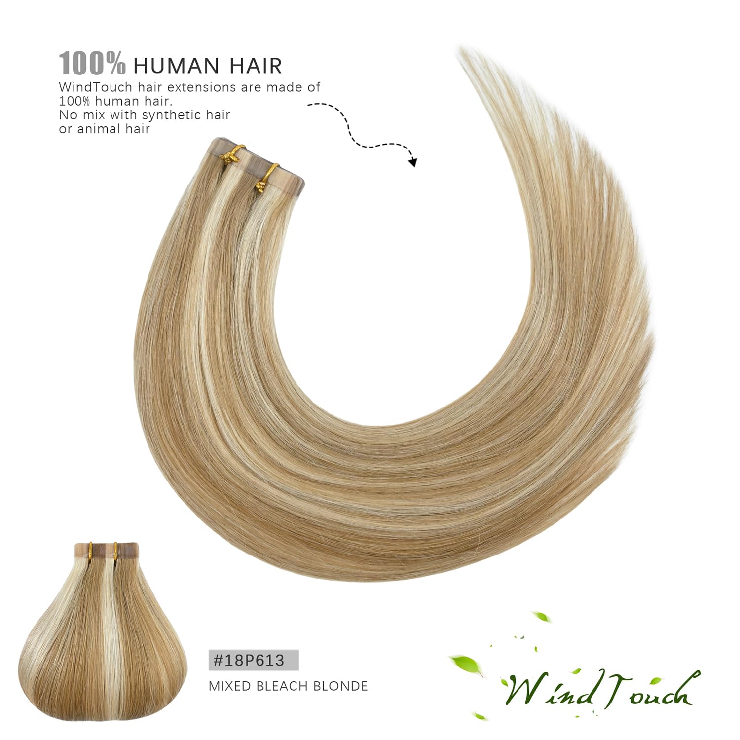 WindTouch Tape in Hair Extensions Mixed Bleach Blonde 100% Human Hair Extensions 18Inch #18p613 40g