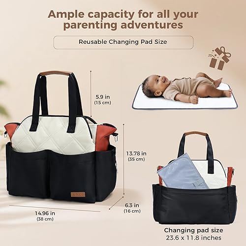 Miniatura 3 de Lekebaby Bolsa de pañales para bebé, 17 bolsillos, bolsa grande de pañales de viaje con cambiador portátil, bolsa de hospital cruzada para mamá para