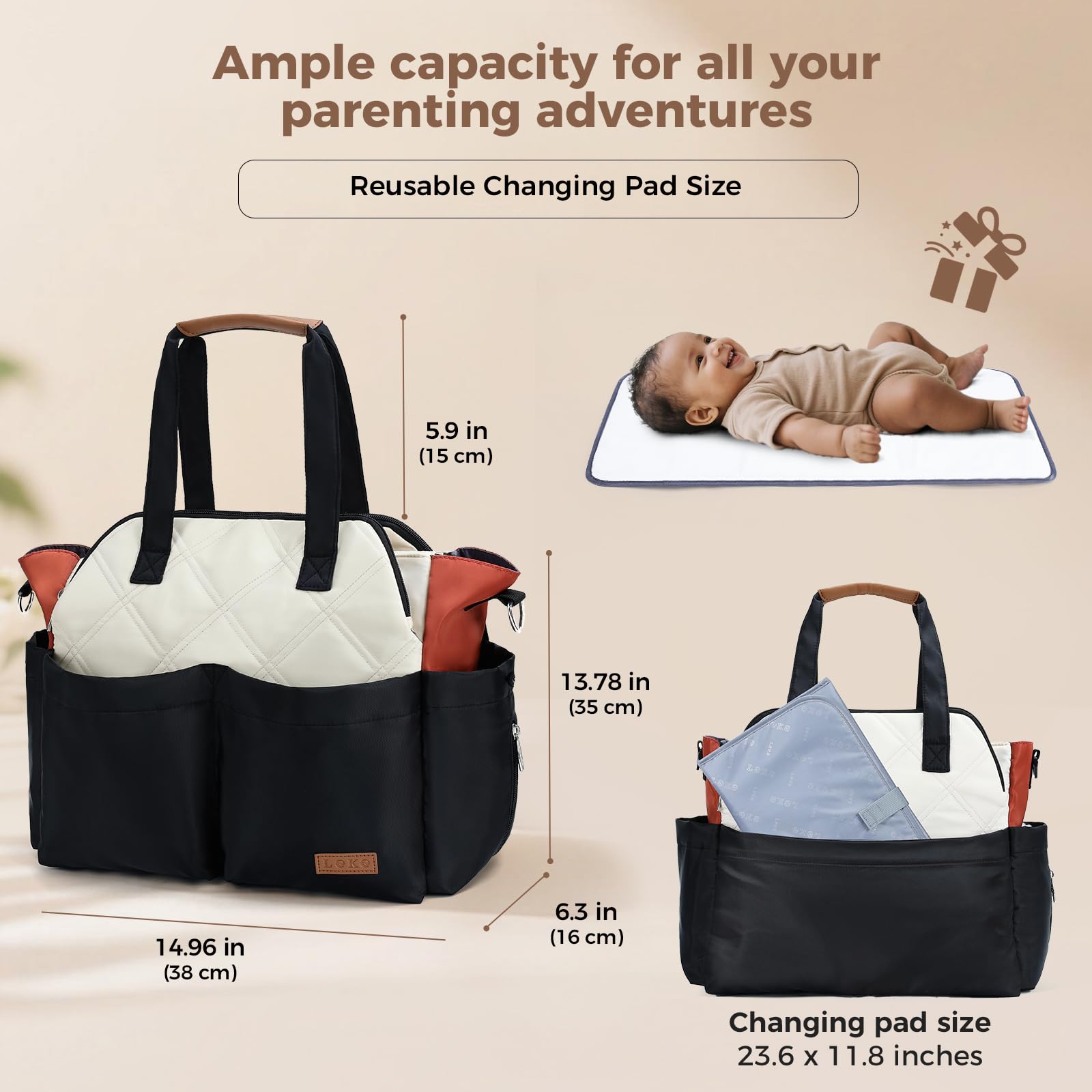Lekebaby Borsa Fasciatoio Neonato Bambini per Passeggino, Impermeabile Multifunzionale Borsas Mamma Neonato con Fasciatoio Portatile e Ganci Passeggini Adatta per Viaggi/Shopping