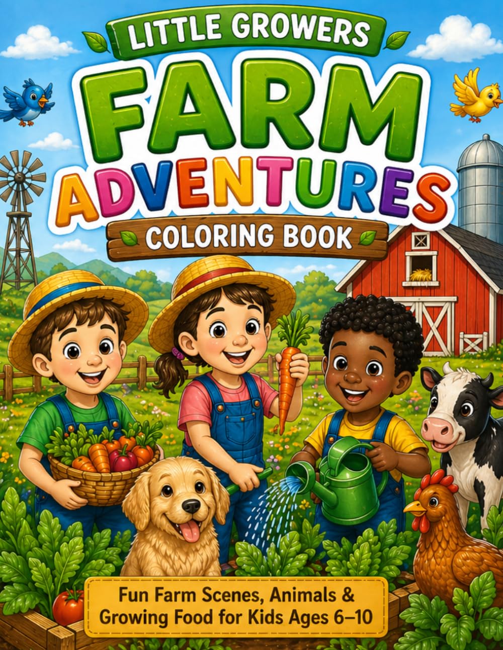 Little Growers: Farm Adventures Coloring Book: Fun Farm Scenes, Animals & Growing Food for Kids Ages 6–10 (Little Growers Series)