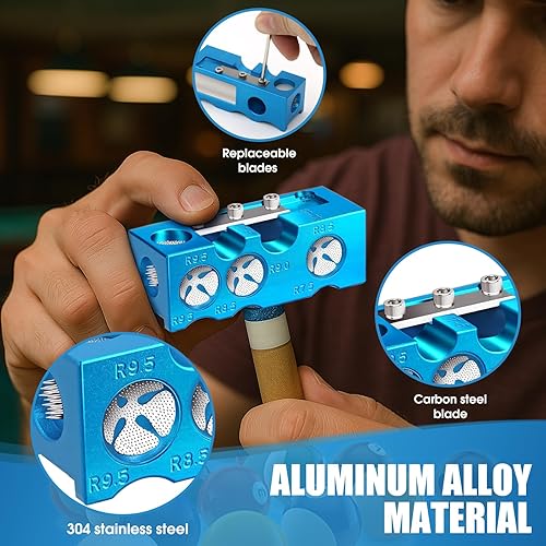Miniatura 4 de Moldeador de puntas de taco de billar 11 en 1, kit de repuesto de puntas de taco de billar de aleación de aluminio mejorado, herramienta profesional