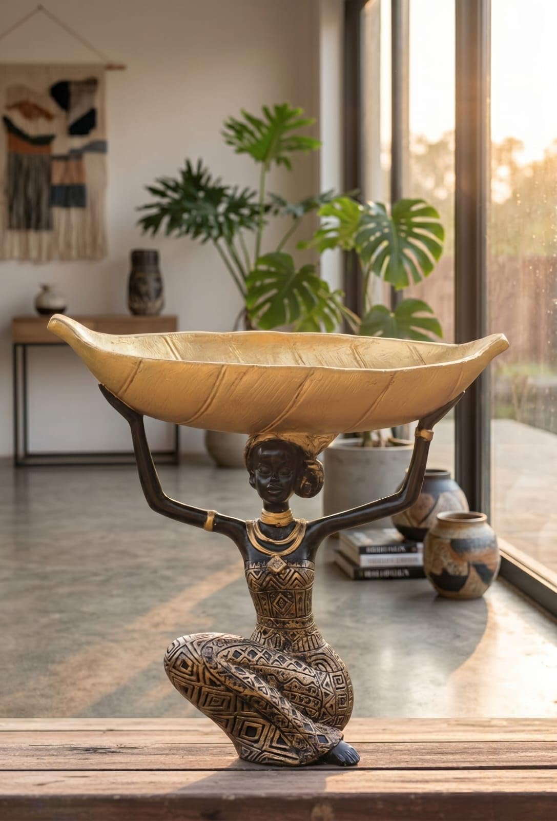 African Lady Decorative Bowl | Black Gold Tribal Tray | Multipurpose Holder for Keys, Candy, Planter | Home Decor-image-41