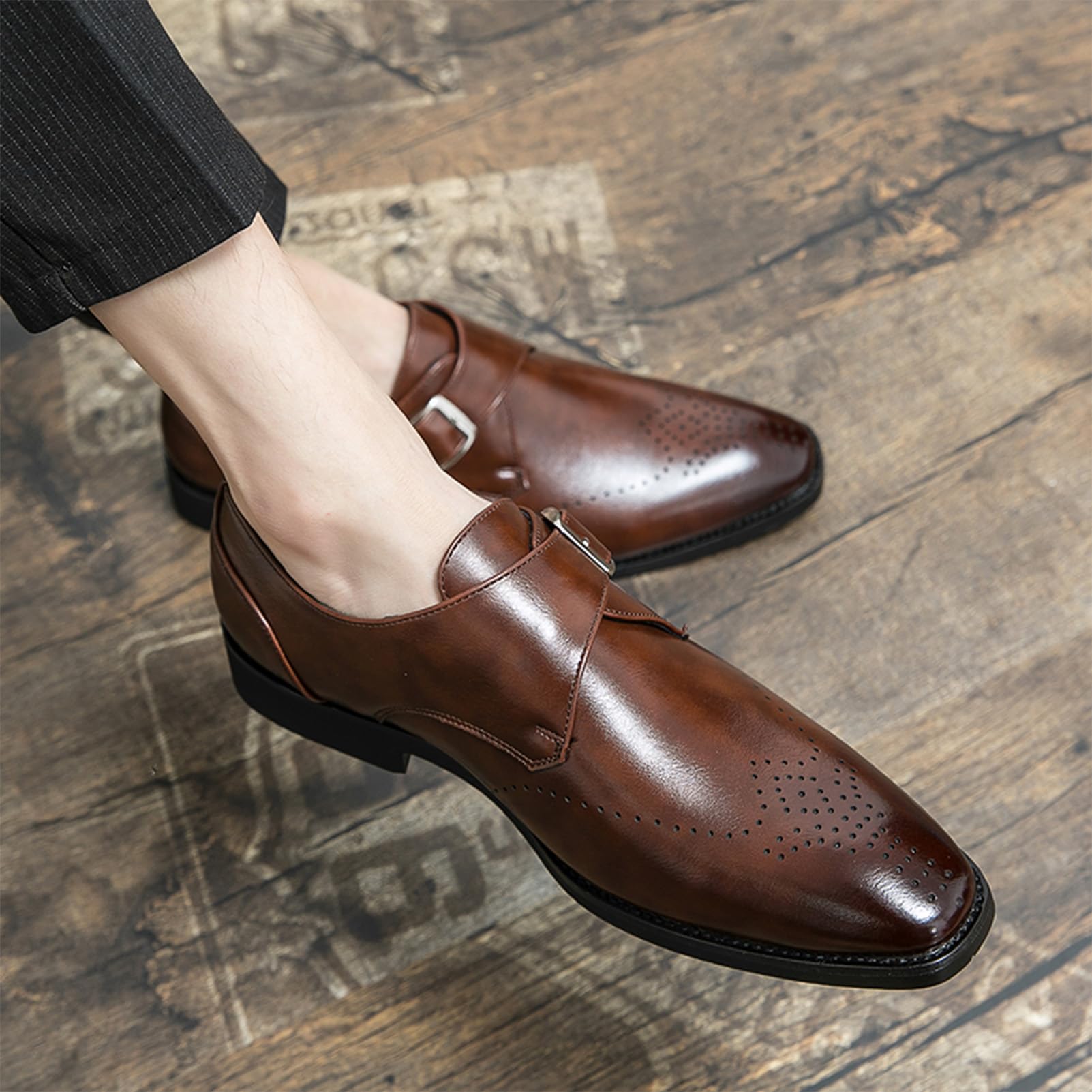 ANUFER Hombre Monje Soltero Zapatos Inteligente Estilo Británico Cuero de Microfibra Vestido Brogues