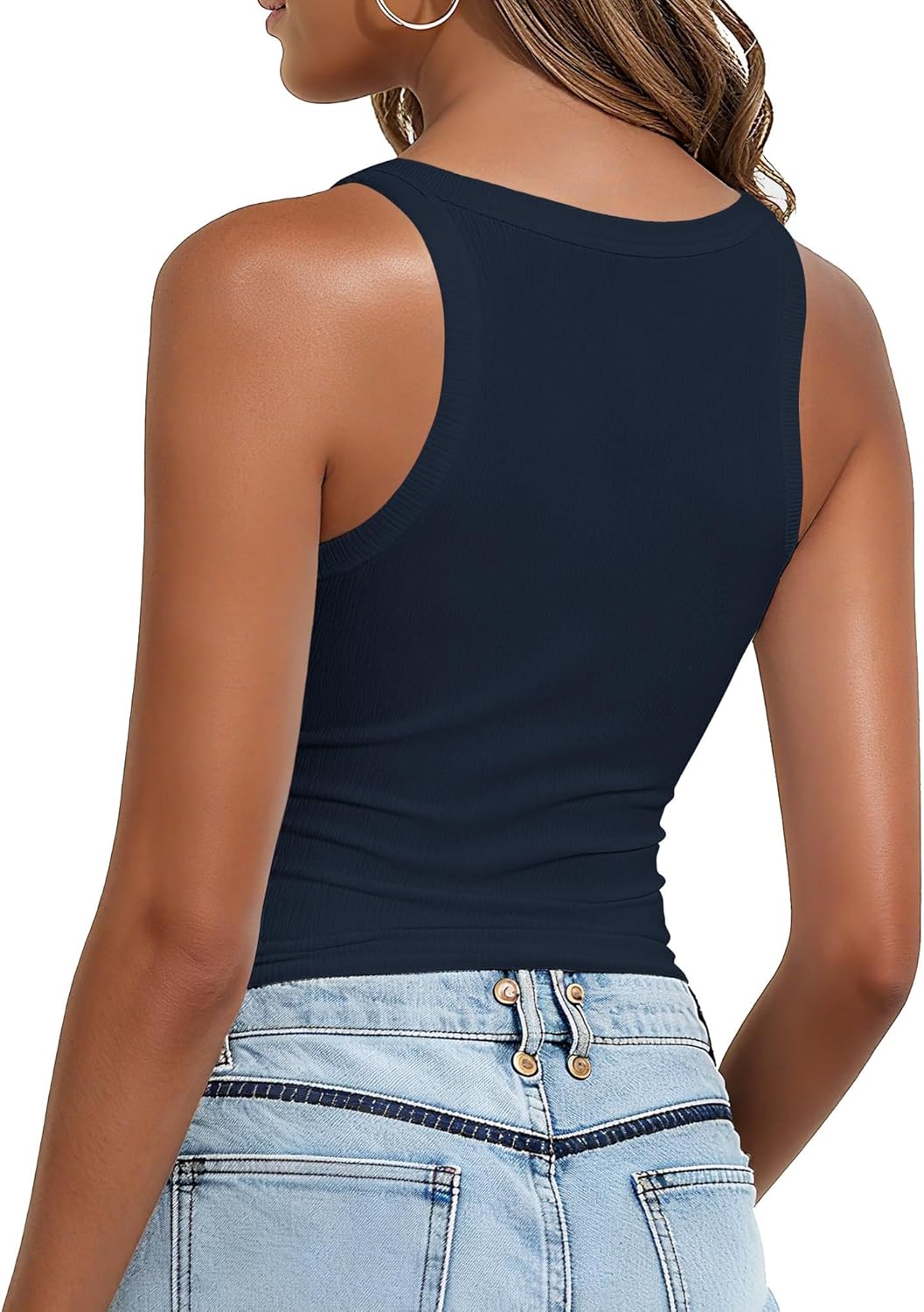 GEMBERA Womens Scoop Neck Sleeveless Fitted Ribbed Knit Basic Layering Cropped Tank Top Shirts Camisole - Image 2