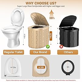 Portable Toilet, Upgraded 15\'\' toilet With Removable Paper Holder, Camping Toilet With A Load Capacity Of 450 Lbs, Portable Potty for Camping, Hiking, Road Trip, Car, RV, Tent, Beach, Truck Drivers