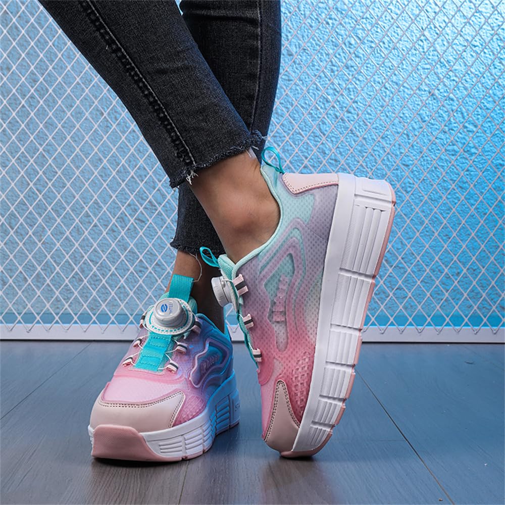 Mateju Chaussures à roulettes Rétractable pour Enfants Garçons Filles, 2 en 1 Patins Deux roulettes Chaussures de Skateboard Respirante Adolescents Mode Chaussures de Sport