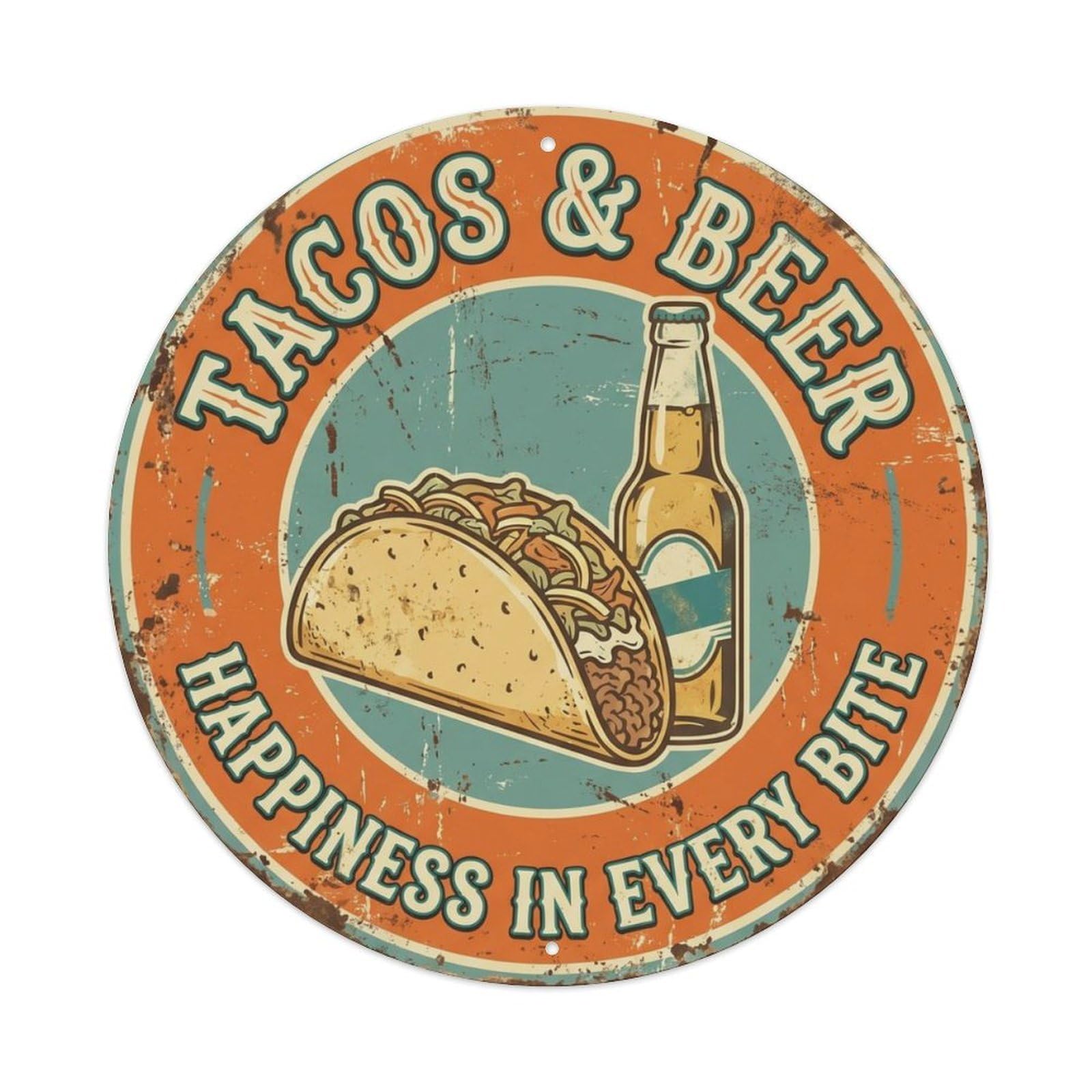 Retro Bar Tacos Tasty Kitchen Beer Metal Tin Sign Plaque Wall Decor for Cafe, Club Bar, Office, Home Garden Round Metal Poster 8x8Inch