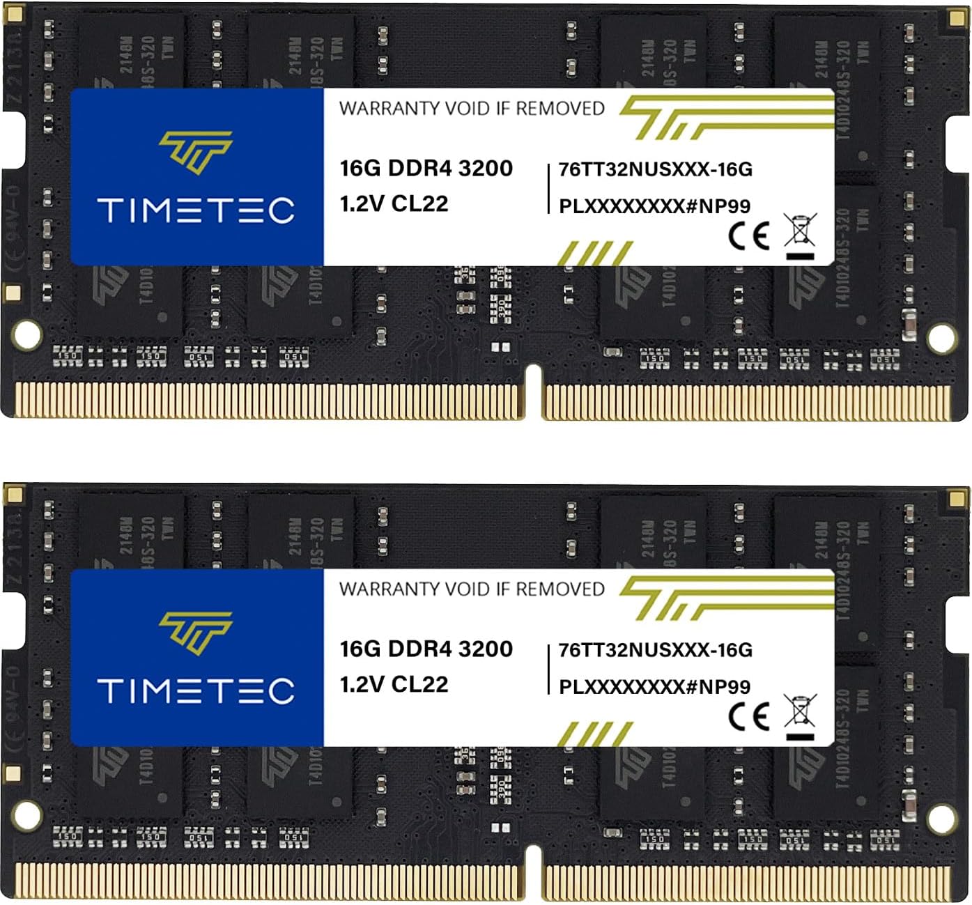 Timetec 32GB KIT (2x16GB) DDR4 3200MHz (PC4-3200AA) PC4-25600 SODIMM Laptop RAM – 260-Pin 1.2V CL22 Non-ECC Unbuffered Memory Module for Laptop
