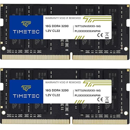 Timetec 32GB KIT (2x16GB) DDR4 3200MHz (PC4-3200AA) PC4-25600 SODIMM Laptop RAM – 260-Pin 1.2V CL22 Non-ECC Unbuffered Memory Module for Laptop, Notebook, Mini PC, All-in-One