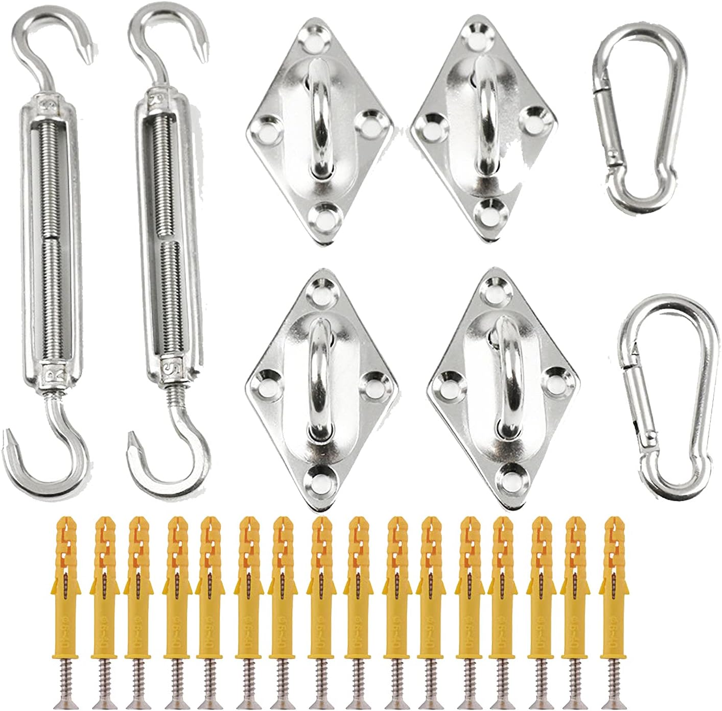 40 pcs Heavy Duty Sun Shade Sail Fixing Kit for Garden Triangle and Square, Rectangle - 304 Stainless Steel Sun Shade Sail Fixing Hardware Accessories Kit
