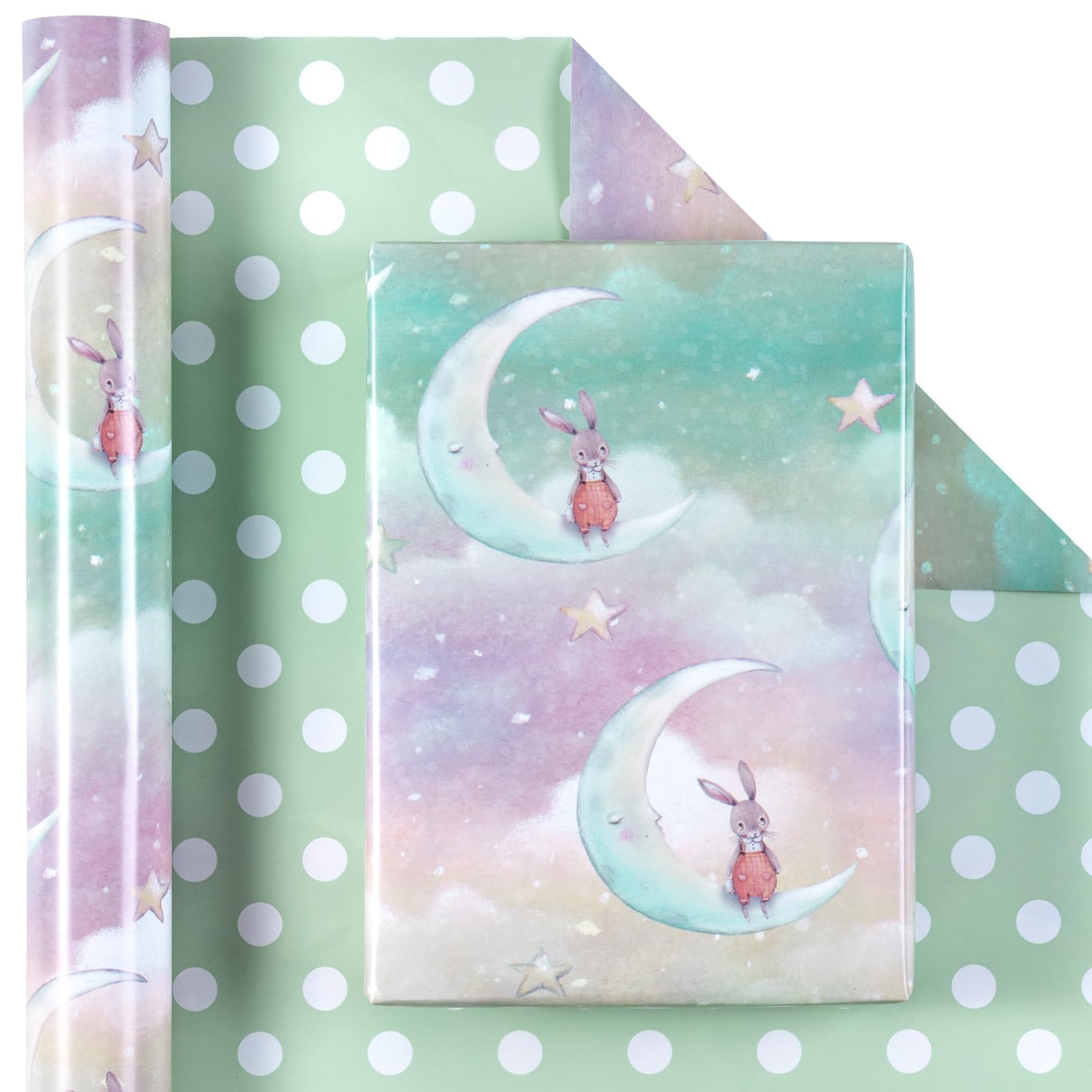 American Greetings Rouleau De Papier Cadeau Réversible De 150 M² Pour Fêtes Prénatales, Anniversaires Et Toutes Les Occasions, Nuages Et étoiles (1 Rouleau, 76,2 Cm X 21,3 M