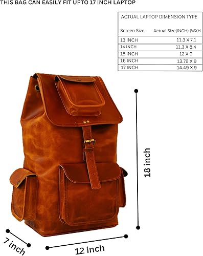 Miniatura 5 de Mochila de cuero vintage para hombre de 16 pulgadas, bolsa de viaje de negocios, senderismo, mochila de hombro, Marrón, Mochilas de viaje