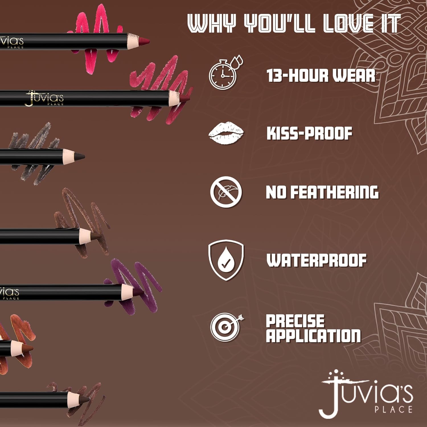 Juvia's Place Long Wear Lip Pencil – Love Me Back – Waterproof & Kiss-proof, Long Lasting Lip Liner, Smooth Makeup Application - Soft Matte Finish Base for Lipstick - 13 Hours of Wear for Everyday Use - Image 4