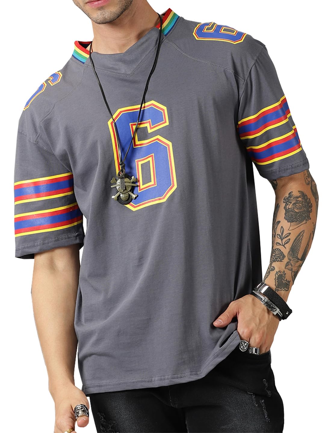 RodZen Oversized Loose Baggy Fit Drop Shoulder Half Sleeves Pure Cotton Printed T-Shirt for Men