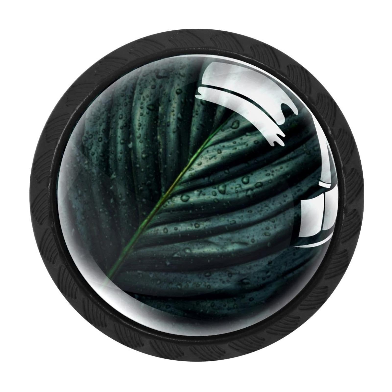 CHENZZZZ 4 Pack Black Tropical Black Green Leaf Kitchen Handles, Cabinet Pulls Hardware for Cupboard Drawer Knobs Dresser Pulls