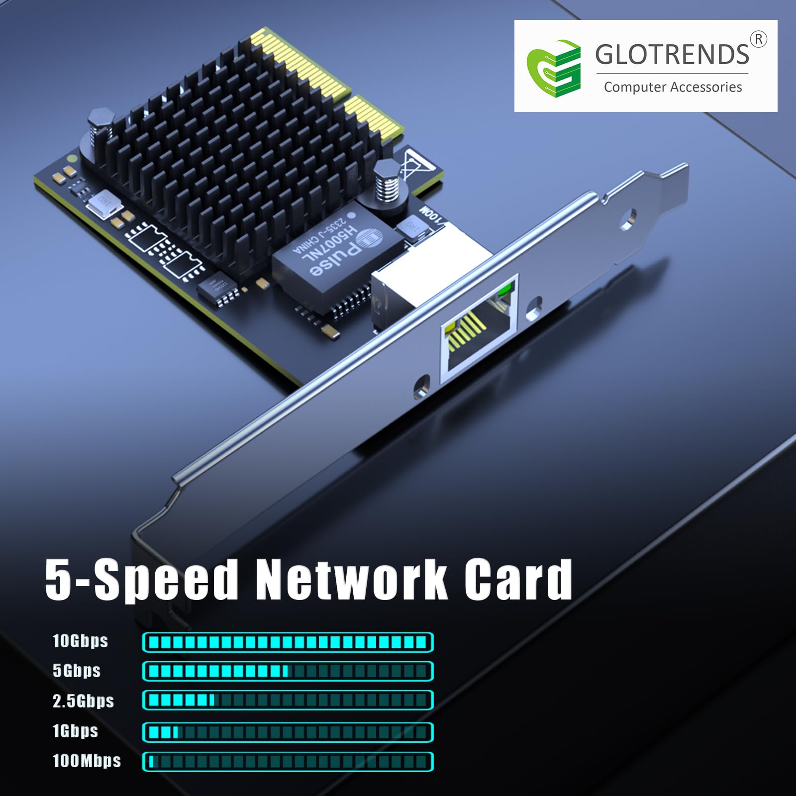 GLOTRENDS LE8127T1(X4) Carte réseau Ethernet 10Gb RJ45 pour PC de Bureau/Serveur, PCIe 3.0 X2, WOL et démarrage PXE UEFI/Legacy