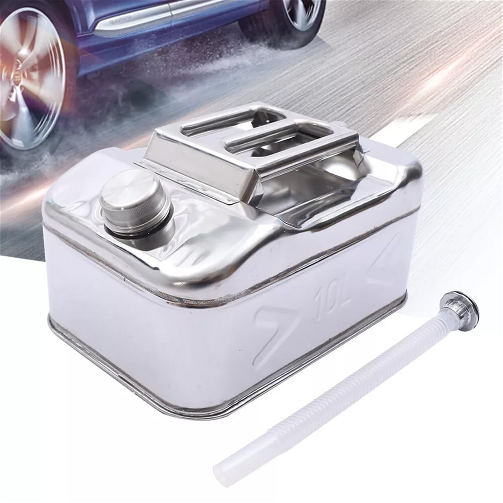 Tanica per carburante, tanica per benzina, 10 l, in acciaio inox, tanica per carburante, in metallo, con tubo per diesel, benzina