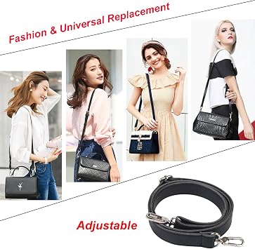 Leather Handbag Strap Replacement Adjustable Bag Straps Belt with Metal Swivel Hooks for DIY Purse and Briefcase 61 inch Black