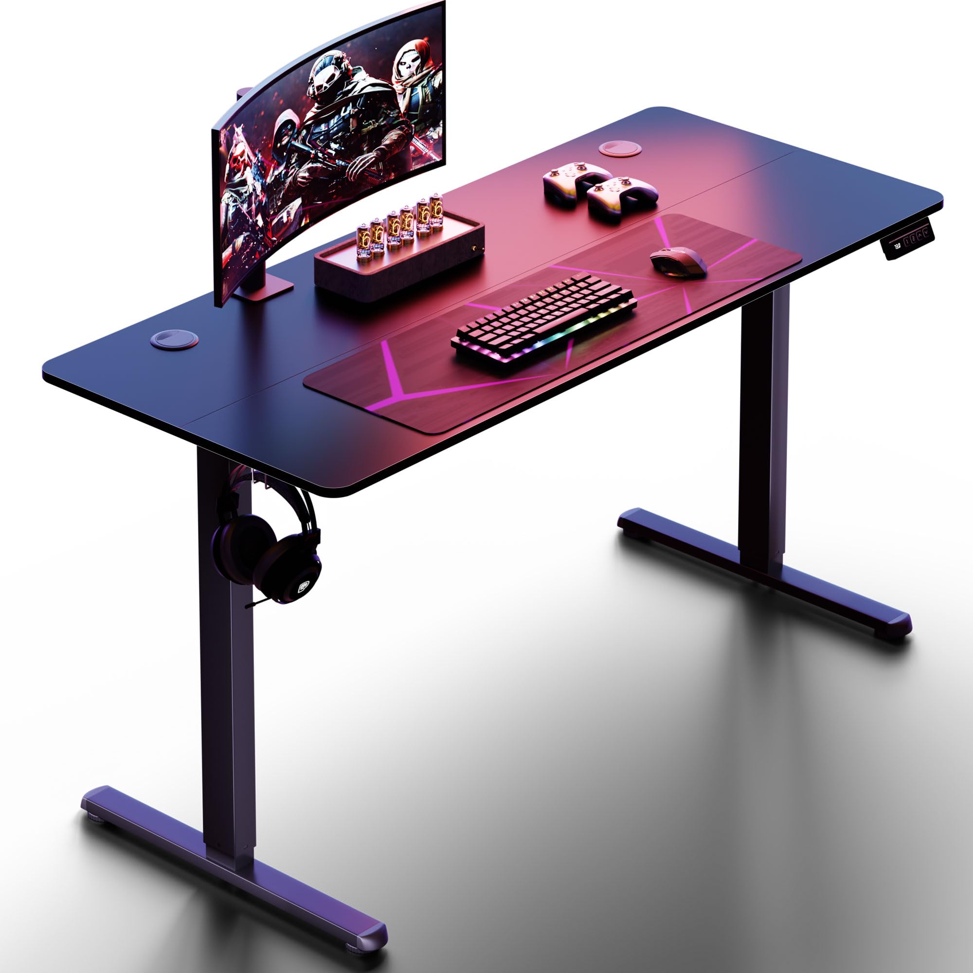 Shintenchi Standing Desk, 55x24 Inch Height Adjustable Electric Sit Stand up Desk, Ergonomic Rising Computer Table, Modern Lift Gaming Desk Workstation for Home Office, White