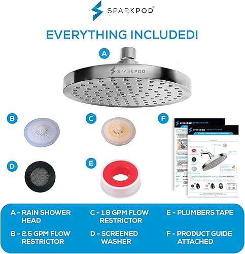Miniatura 6 de SparkPod Cabezal de ducha, lluvia de alta presión, diseño de lujo de alta calidad, instalación en 1 minuto, reemplazo ajustable fácil de limpiar