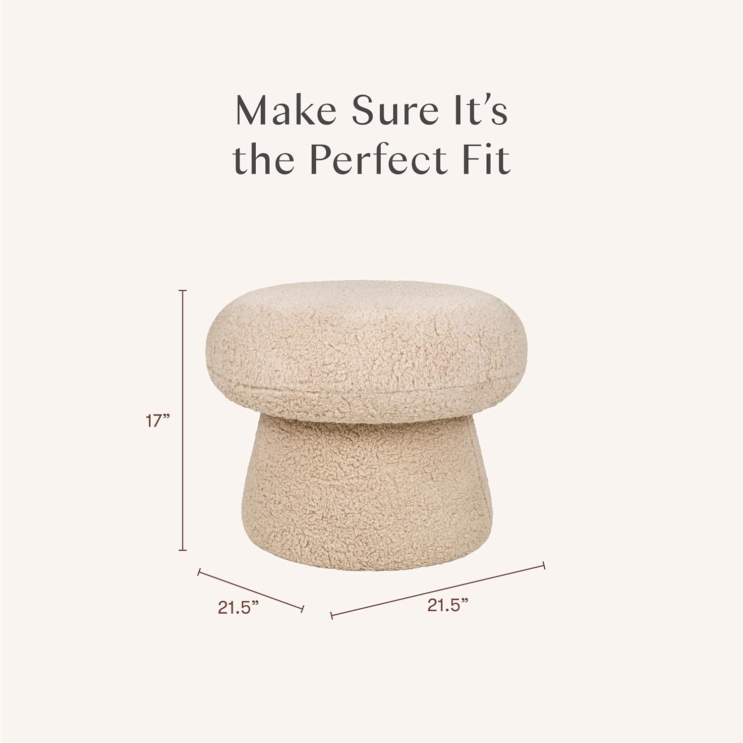 Babyletto Kids Mushroom Pouf - Ottoman Foot Rest - Poofy Plush Round Footrest Stool for Couch - GREENGUARD Certified Soft & Stuffed, Comfy Pouf Ottoman for Living Room/Nursery Floor - Chai Shearling