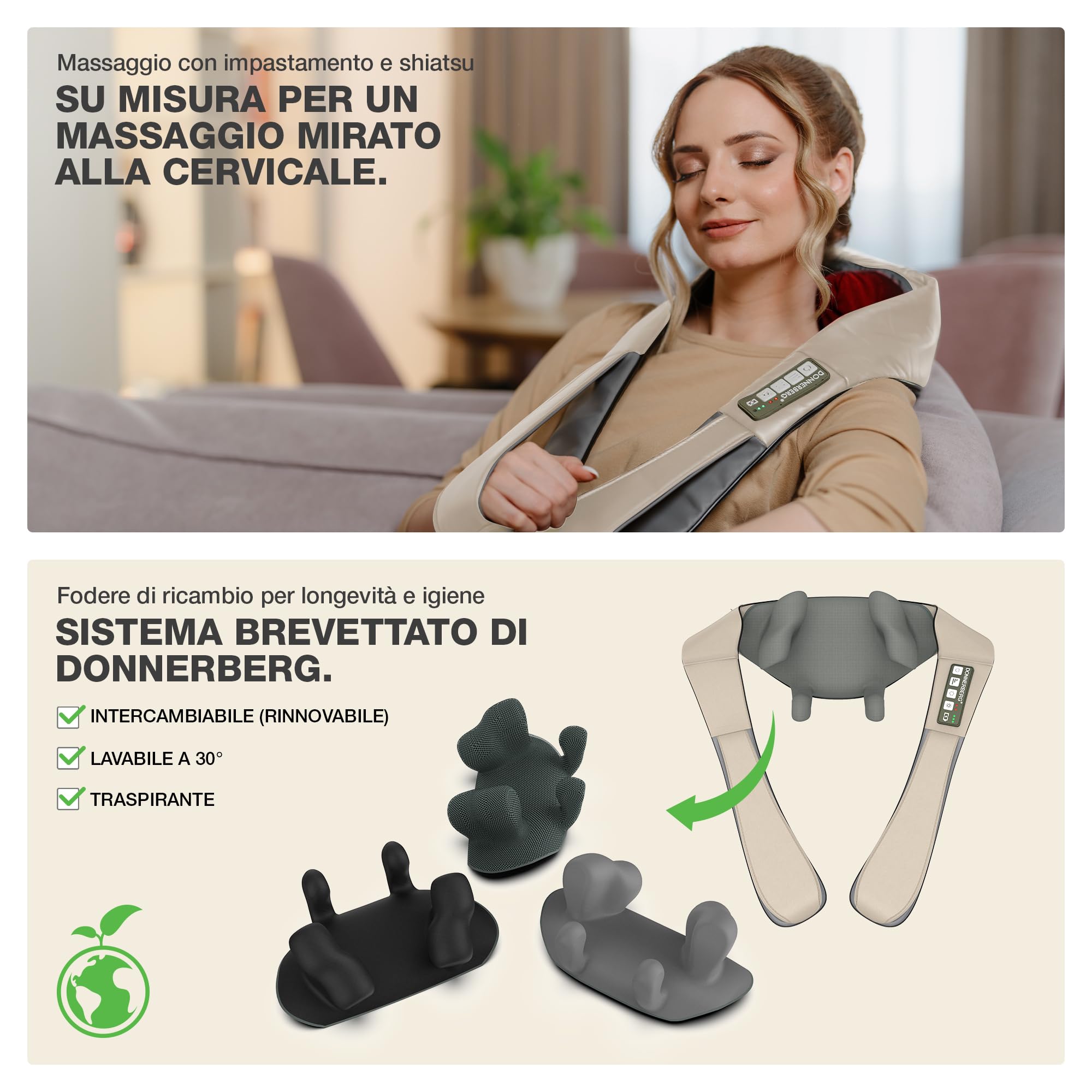 DONNERBERG® Proneck Massaggiatore Cervicale Shiatsu Senza Fili Con Calore | Massaggio Intenso Per Collo, Spalle E Trapezio, Calore A Infrarossi, Testato Da TÜV, 7 Anni Di Garanzia Sul Motore