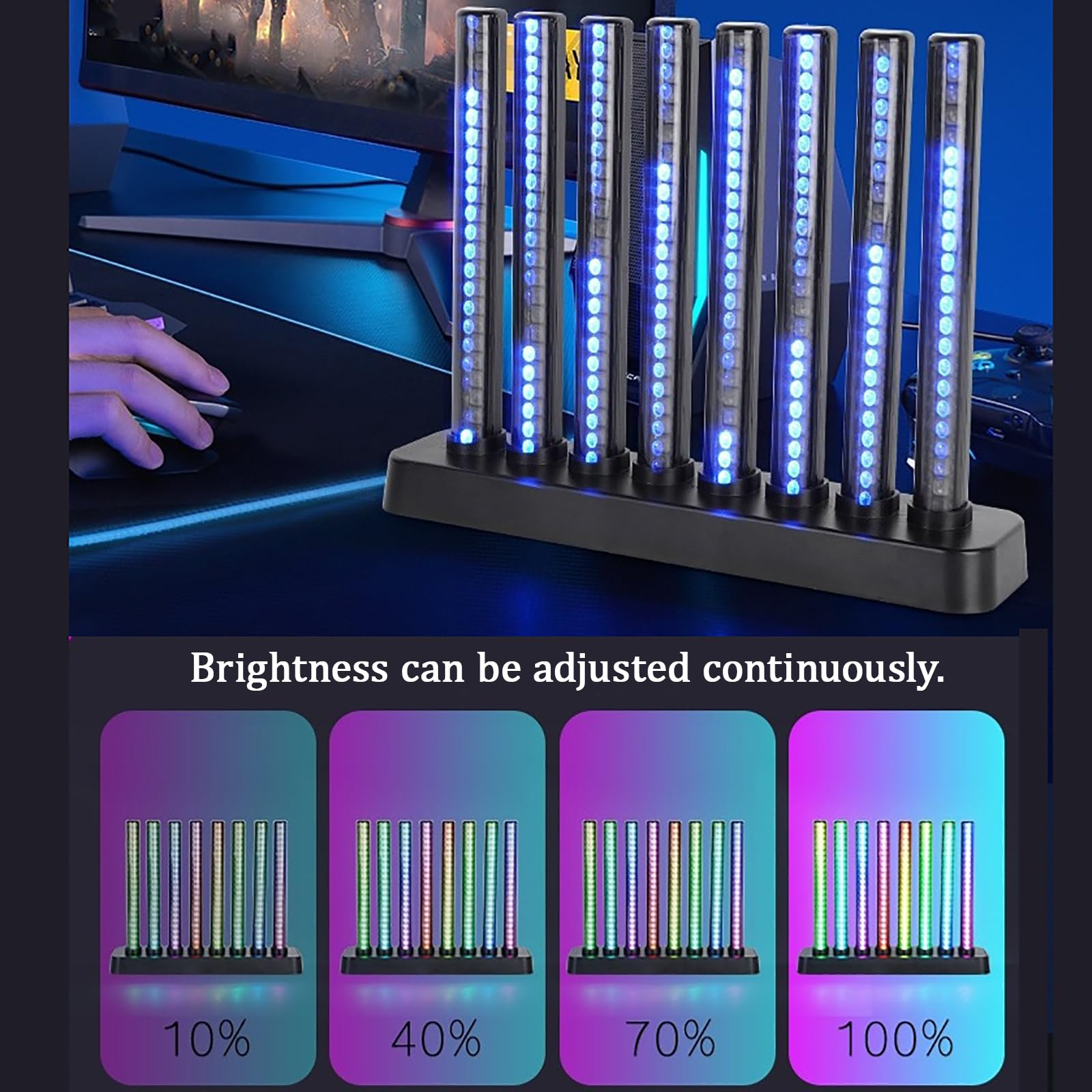 Światło do rozpoznawania rytmu muzyki z 8 lampami Nixie, 200 pełnokolorowych diod LED, 3 tryby dynamiczne, regulacja jasności, zasilanie USB, do dekoracji domu lub pokoju gier