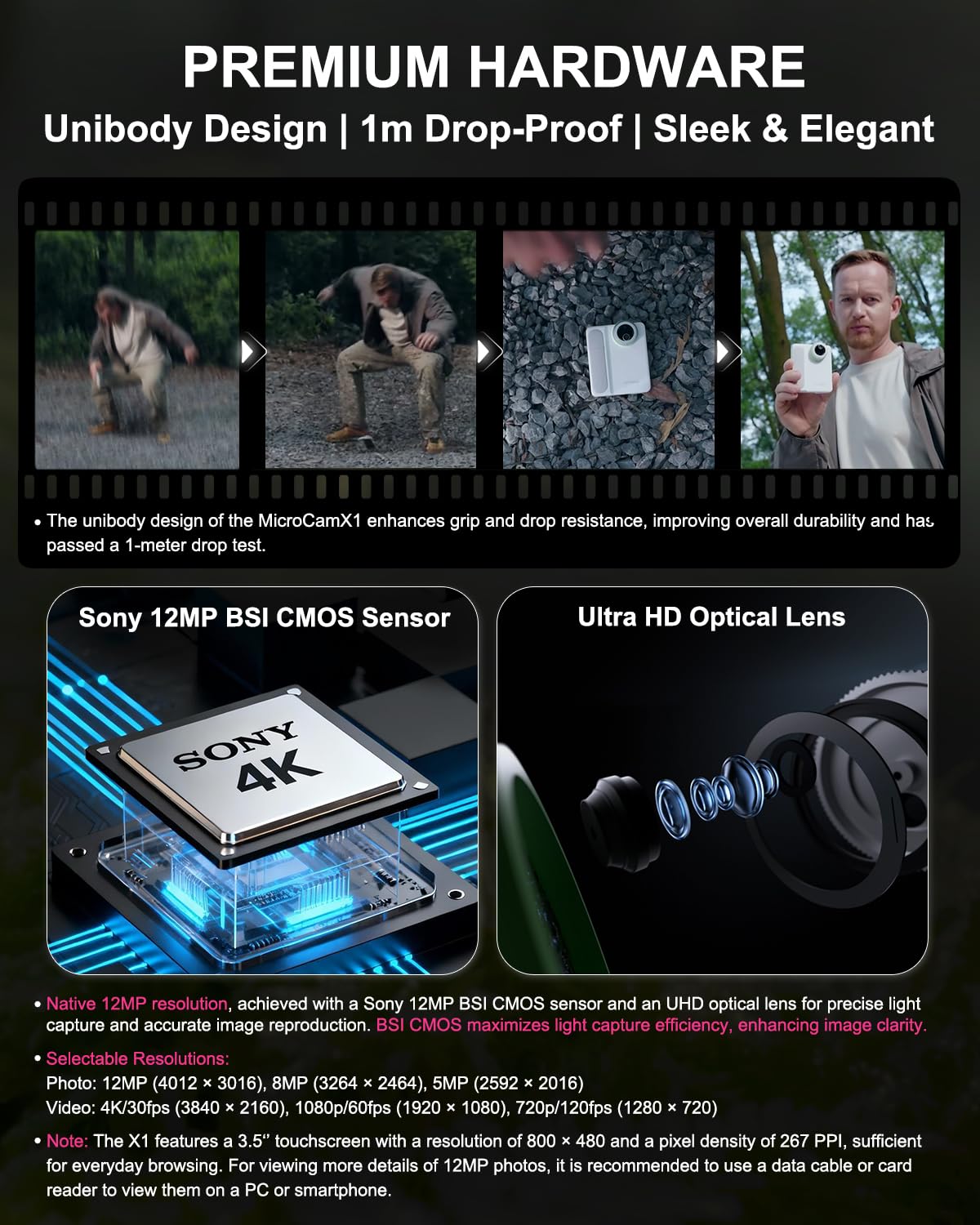 MicroCam-X1 Fotocamera Digitale, Sensore CMOS 12MP, Microscopio 400X, Video 4K, Autofocus, LCD da 3,5 pollici, Fotocamera compatta per bambini per l'apprendimento STEM | Point & Shoot - 5