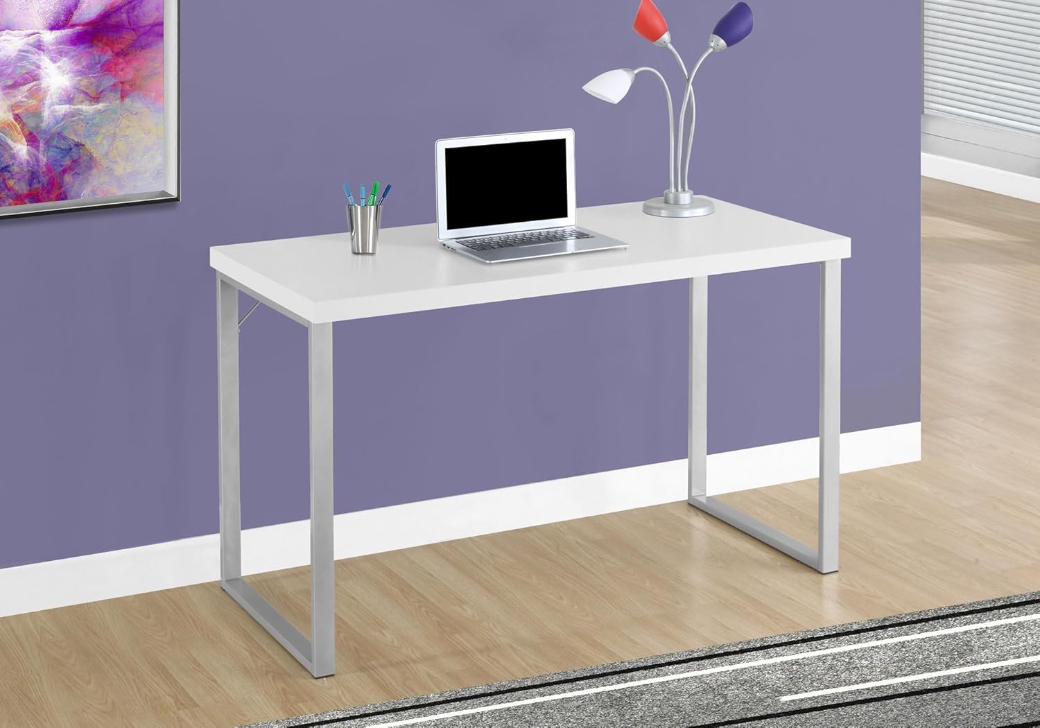Monarch Specialties I 7154 Computer Desk, Home Office, Laptop, 48" L, Work, Metal, Laminate, White, Grey, Contemporary, Modern