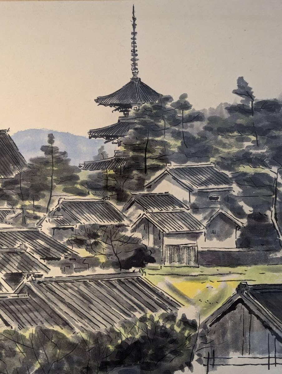 【真作】絵画　後藤純男　水彩12号　法隆寺　優雅な古都の風景　共シール　V112 Amazon.co.jp: 真作絵画 後藤純男 水彩12号 法隆寺 優雅な古都の風景