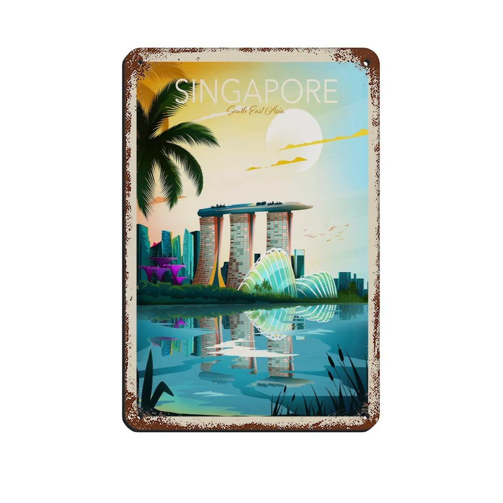 Hlbsdm Singapore Vintage Retro Travel Poster Tin Sign Vintage Metal Pub Club Cafe Bar Home Wall Art Decoration Poster Retro Style 8X12inch(20X30cm)
