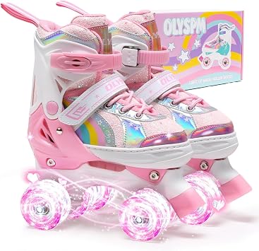 OLYSPM Patins Quad Artistiques Évolutifs avec Roues Lumineuses & Sac