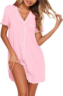 Ekouaer Nightgowns for Women Button Down Sleep Shirt Short Sleeve Sleepwear | Ladies Night Gowns Classic Night Shirt Casual Pajama Dress for Sleep, Wedding, Party, Labor, Delivery, Maternity, Nursing