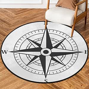 Amazon.com: Vintage Round Rug 3Ft Rose Compass Black Round Area Rug for ...