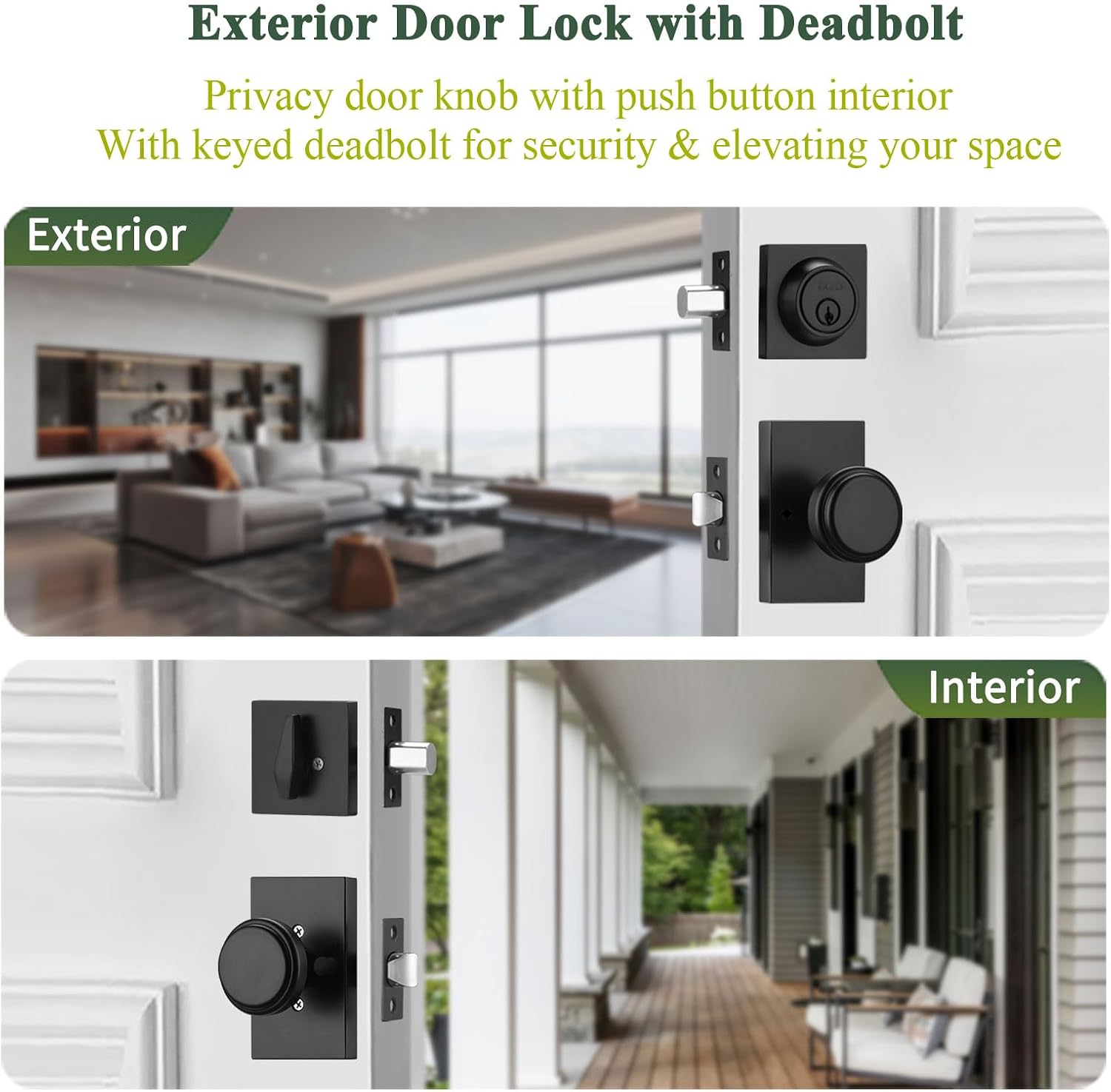 parro Black Door Knobs Interior with Deadbolt, Keyed Entry Pismo Doorknobs, Heavy Duty Exterior Door Lock Set