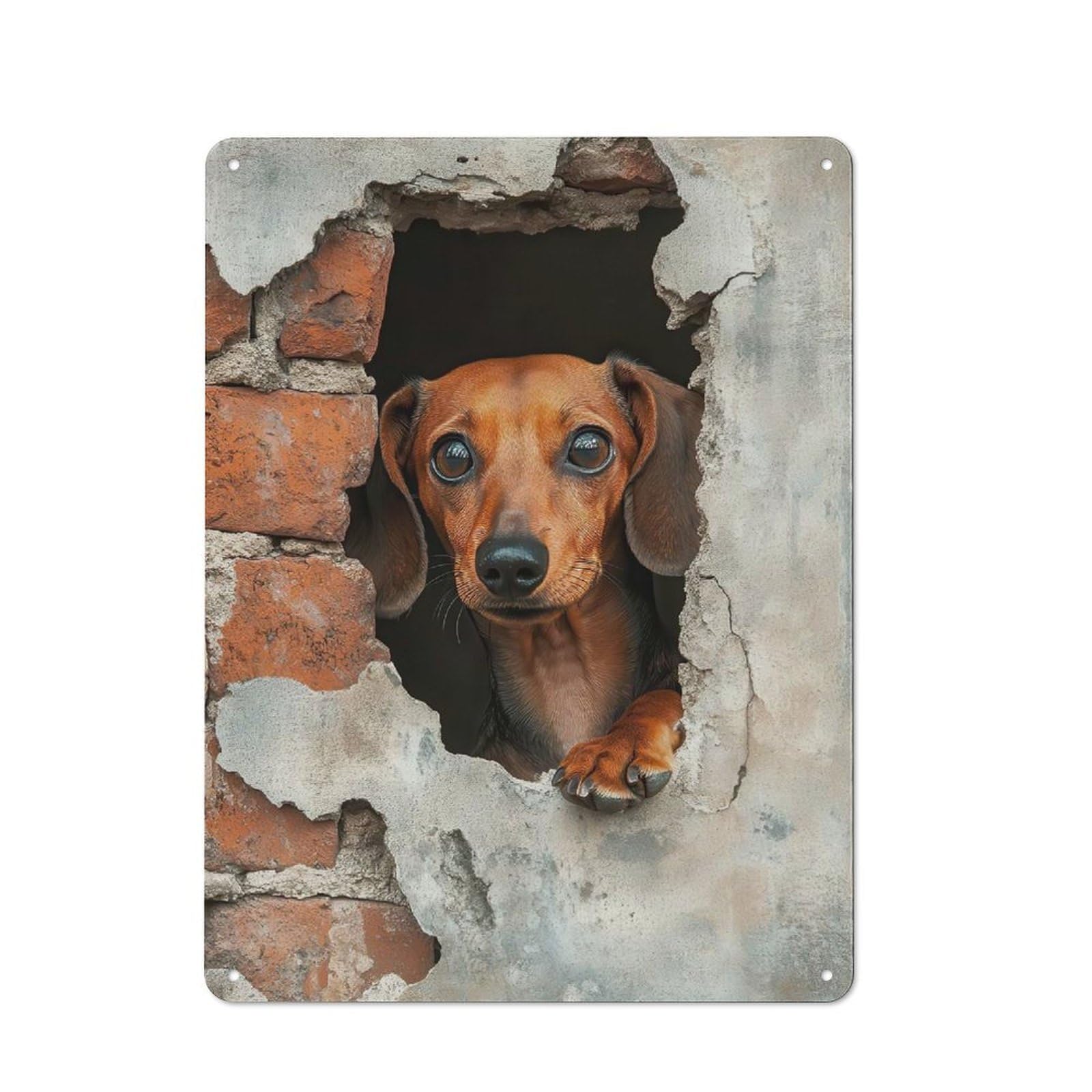 Junmoney Dachshund Peeking Through Hole Wiener Retro Metal Plaque 40X30cm For Dining Room Or Kitchen, For Kitchen, Dining Room And Home Bar Wall Decor