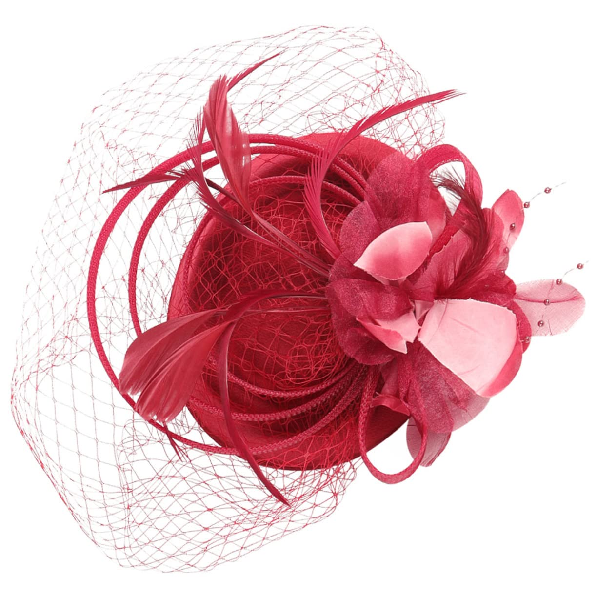 POPETPOP 4pezzi Fascinator Cerchietto Elegante con Fiori e Rete per Cerimonie Tea Party e Matrimoni Accessorio per Donne