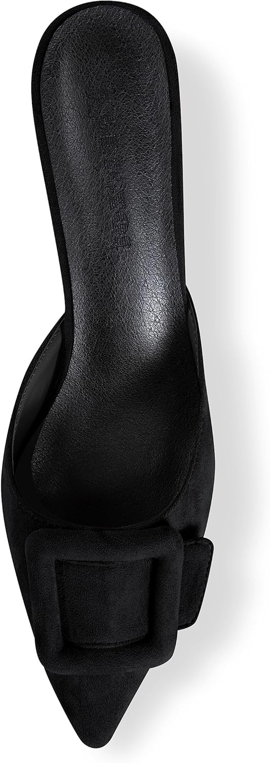 Fericzot Mule Slippers for Women,Slingback Buckle Pumps Pointed Toe Kitten Heels Shoes Slides Backless Dress Sandals - Image 3