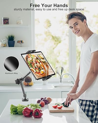 Miniatura 6 de Soporte para tablet de gabinete de cocina, hasta 15.6 pulgadas Soporte de tableta de brazo de metal de 360 para debajo del gabinete, soporte de