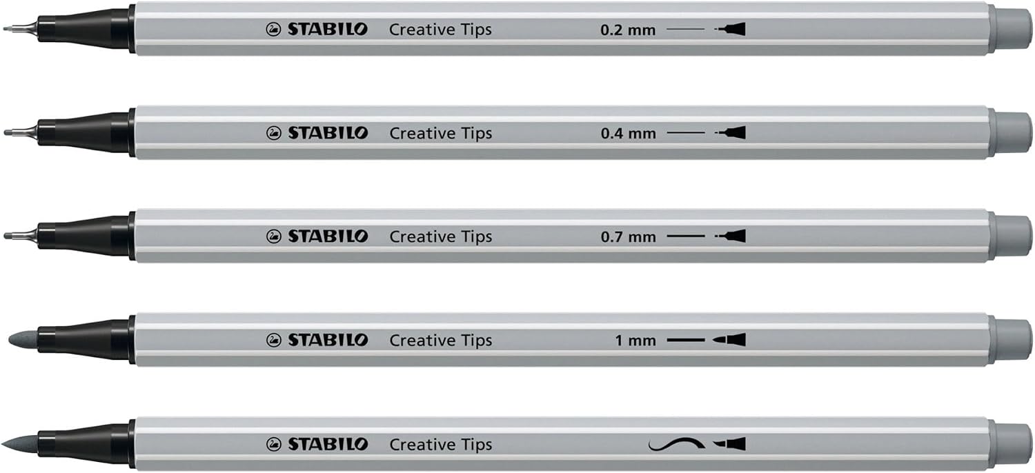 STABILO - Creative Tips - Multi-Tip Pen Set - ARTY - Pack of 10 - Black and Light Grey