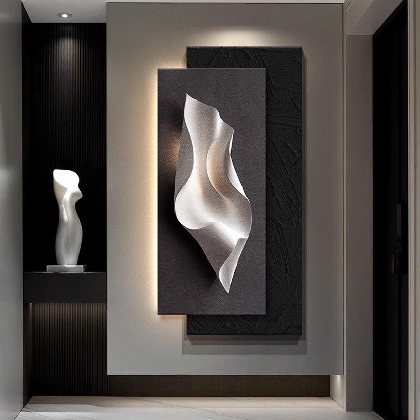 RASJCGRCOA Large Modern 3D LED Wall Art Decor Plug-in Sandstone Backlit Wall Sculpture Frameless Light Up Wall Hanging for Living Room Entryway(C,23.6 * 47.2in/60 * 120cm)