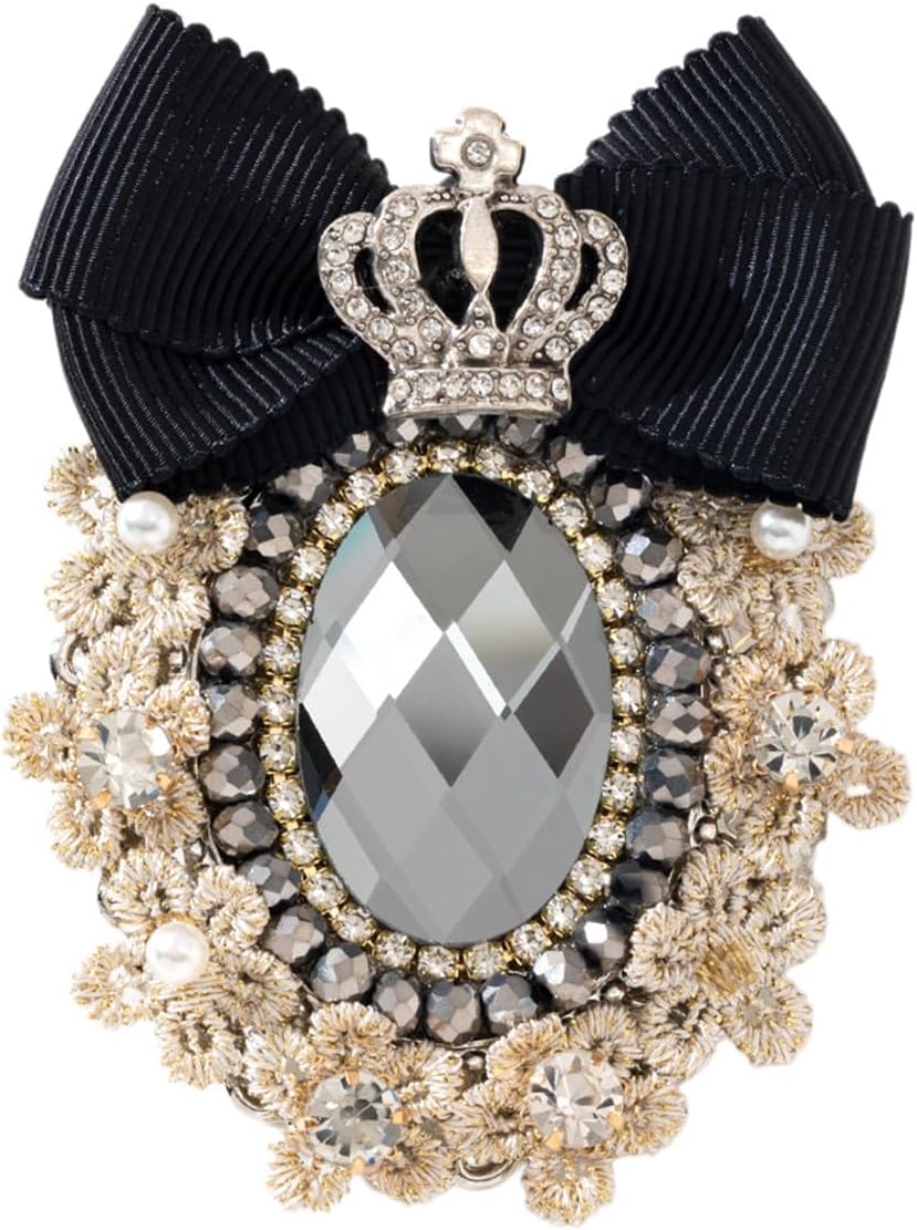 Vintage Brooches and Pins for Women Elegant Rhinestone Crown Brooches for Women Men Black Bow Brooch Pins for Clothes Dress Coat Scarf Hats Bags Accessory