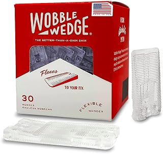 Wobble Wedges Flexible Clear Plastic Shims 30-Pack - Leveling Wedges for Wobbly Furniture, Tables, Toilets, Appliances | Made in USA