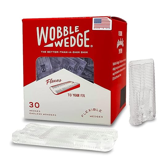 WOBBLE WEDGES Flexible Plastic Shims - Leveling Shims for Home Improvement, Furniture Levelers, Table, and Toilet for Leveling - Made in USA Plastic Wedges Shim for Appliances (Clear, 30-Pack)