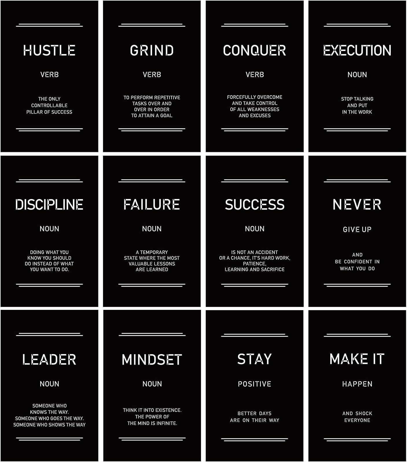 Faccito 12 Pcs Motivational Art Inspirational Wall Decor 11 x 17 Inch Inspirational Quotes Art for Wall Office Positive Classroom Poster for High School, Unframed(Black with White Printing)